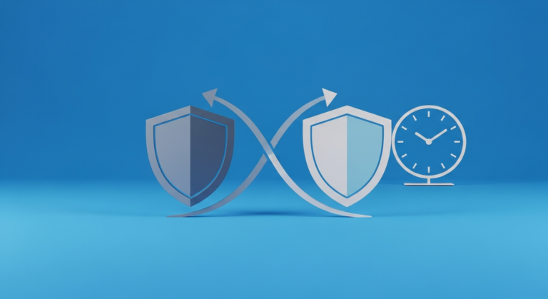 Zwei Schilde mit Uhrsymbol auf blauem Hintergrund