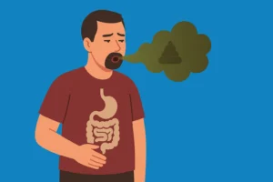Mann mit Mundgeruch durch Verdauungsprobleme Illustration