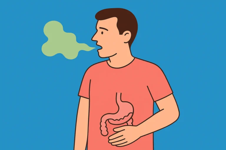 Illustration Mann mit Mundgeruch und Magenproblemen