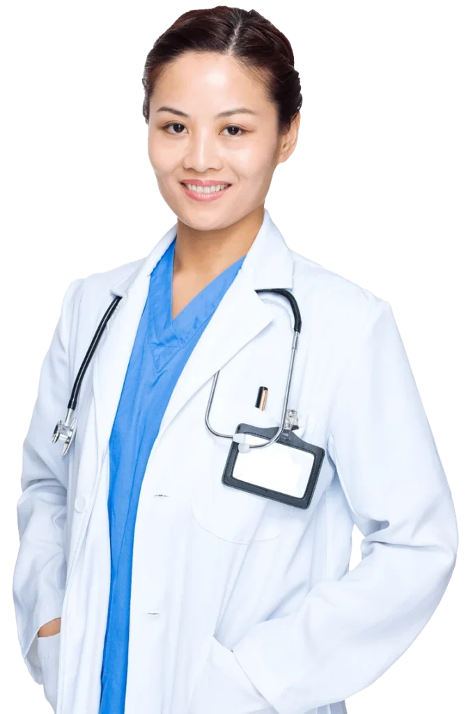 Ärztin im weißen Kittel mit Stethoskop