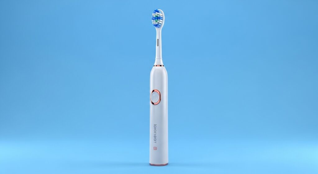 Elektrische Zahnbürste auf blauem Hintergrund