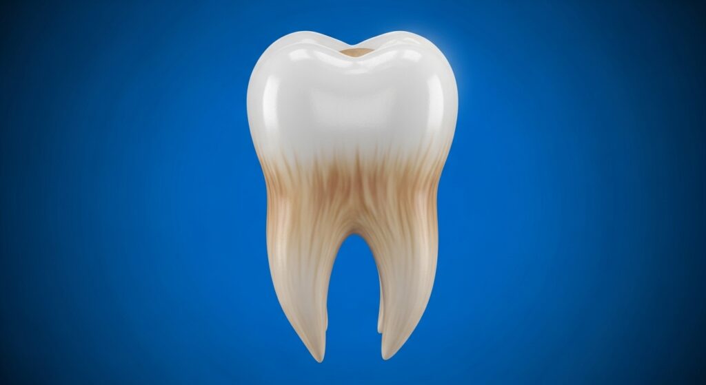 3D-Darstellung eines menschlichen Zahns auf blauem Hintergrund