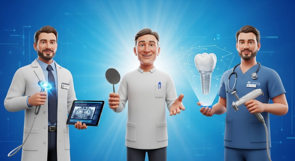 Zahnärzte zeigen moderne digitale Zahntechnik