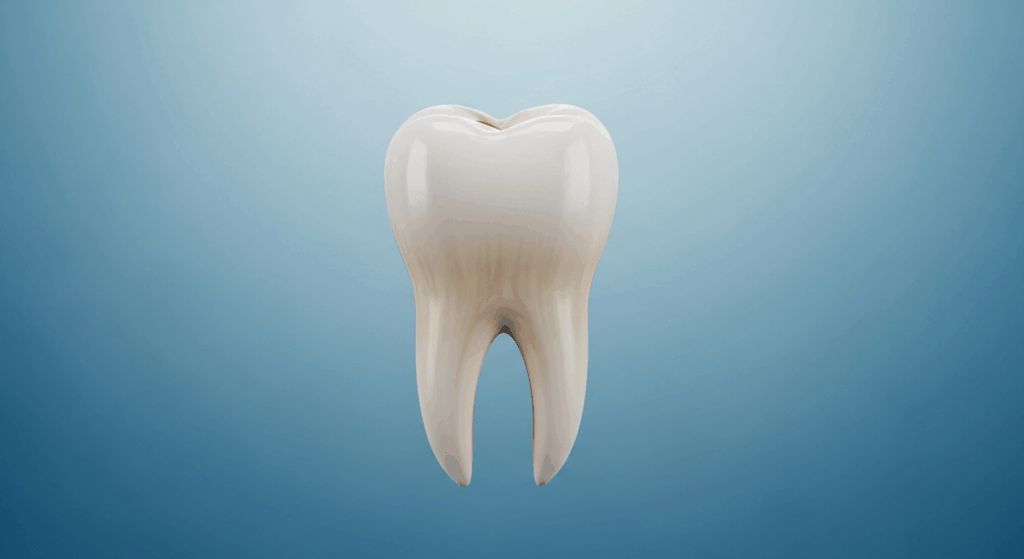 Nahaufnahme eines menschlichen Zahns auf blauem Hintergrund