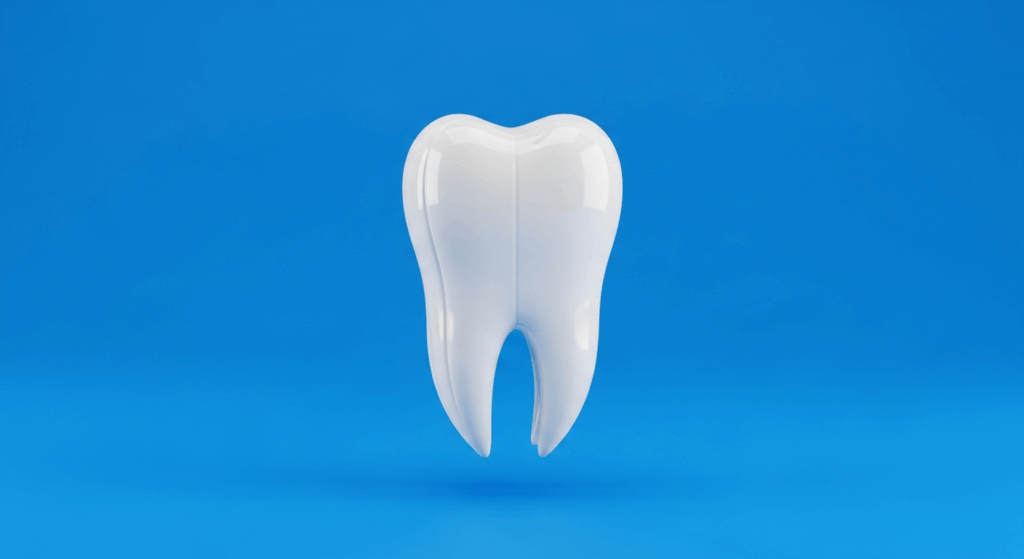 Weißer Zahn auf blauem Hintergrund