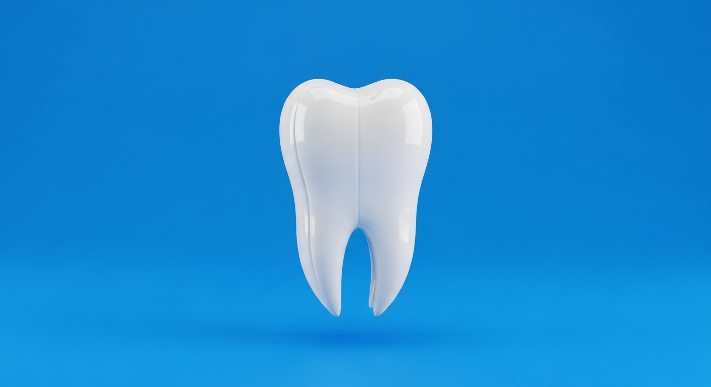 Weißer Zahn auf blauem Hintergrund