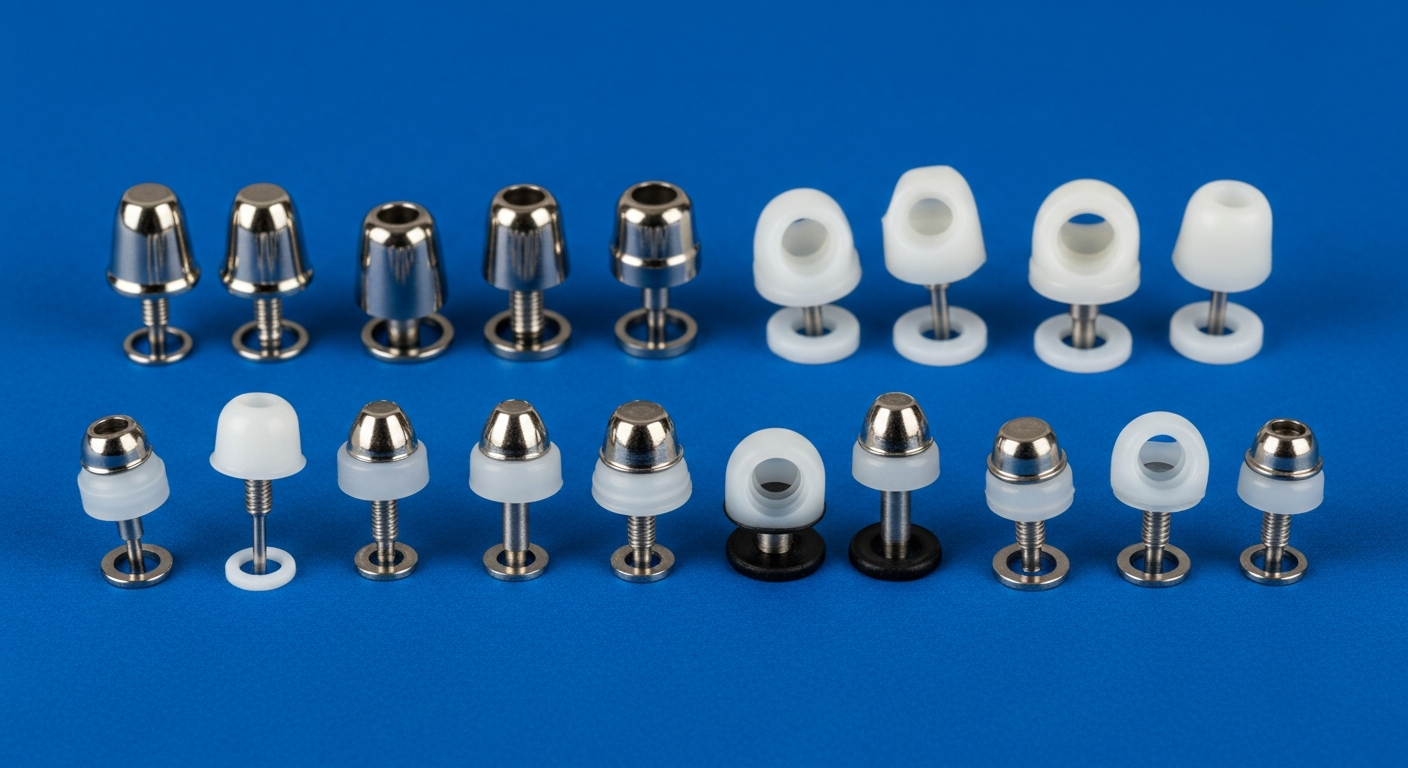 Metall- und Kunststoffschrauben auf blauem Hintergrund