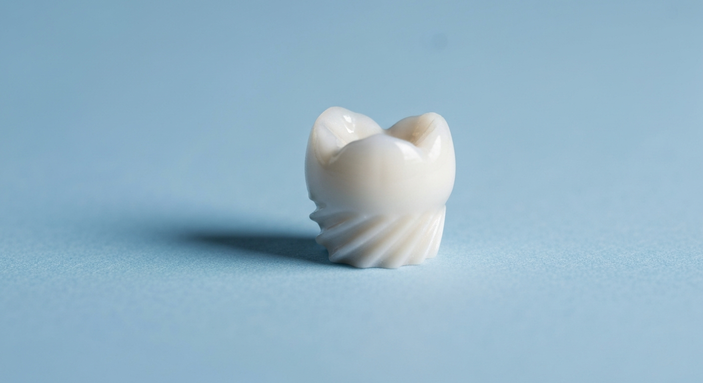 Keramische Zahnkrone auf blauem Hintergrund