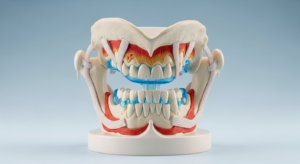 Anatomisches Modell des menschlichen Kiefers mit Muskeln