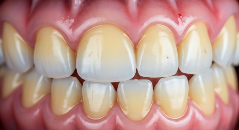 Nahaufnahme menschlicher Zähne und Zahnfleisch