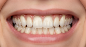 Nahaufnahme eines lächelnden Mundes mit weißen Zähnen