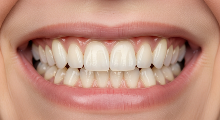 Nahaufnahme eines lächelnden Mundes mit weißen Zähnen