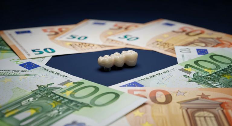 Zahnersatzkosten mit Euro-Geldscheinen dargestellt