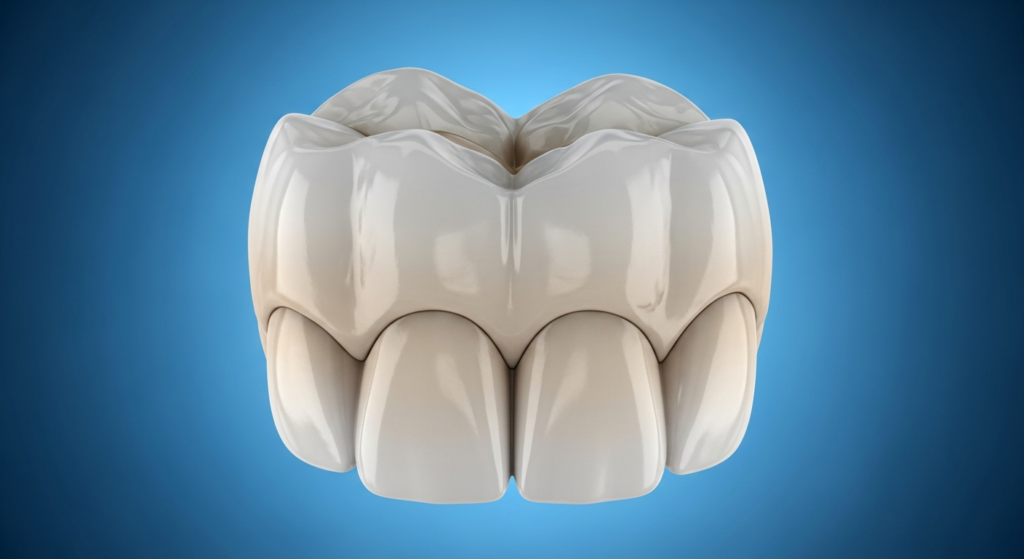 3D-Darstellung menschlicher Zähne auf blauem Hintergrund
