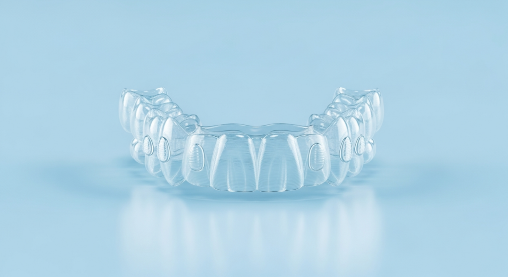 Transparente Zahnspange auf blauem Hintergrund