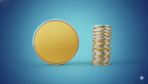 Gestapelte Goldmünzen auf blauem Hintergrund