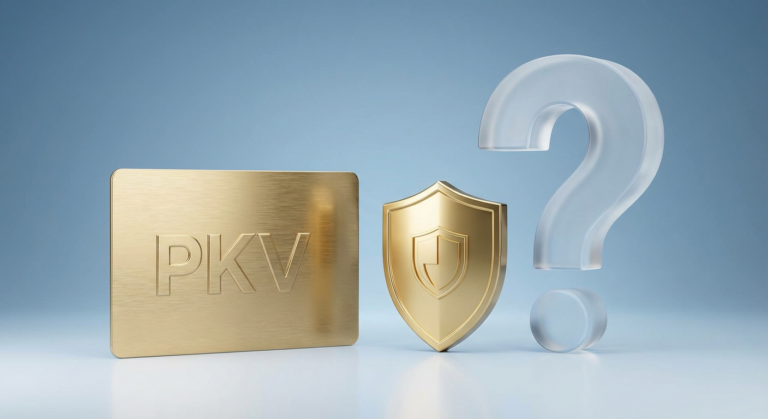 PKV Symbol mit goldenem Schild und Fragezeichen