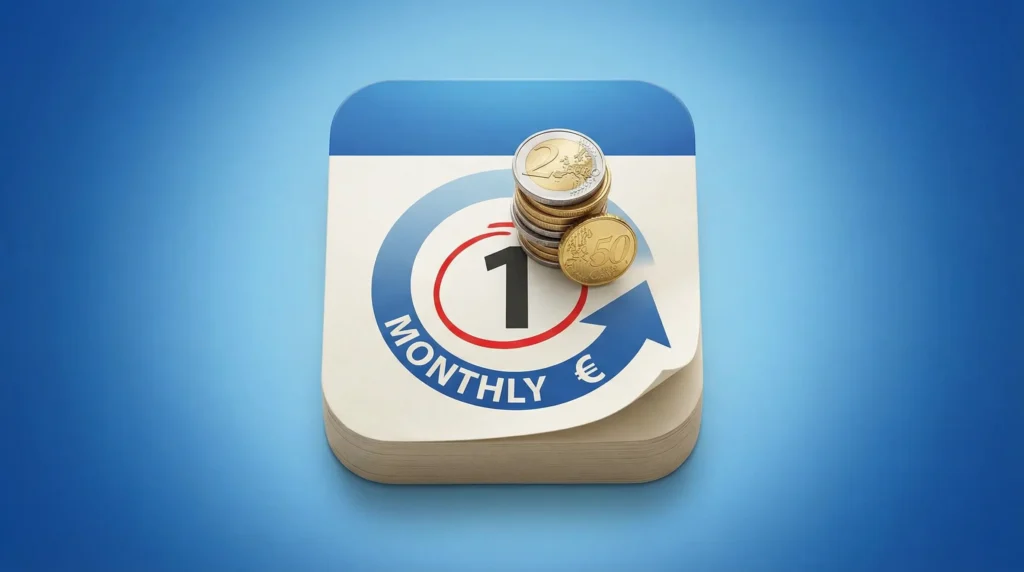 Monatliche Euro-Zahlung mit Münzen Symbol
