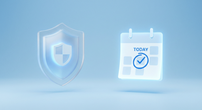 Schild und Kalender mit heutigem Datum