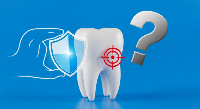 Zahn mit Schutzschild und Zielscheibe Symbol