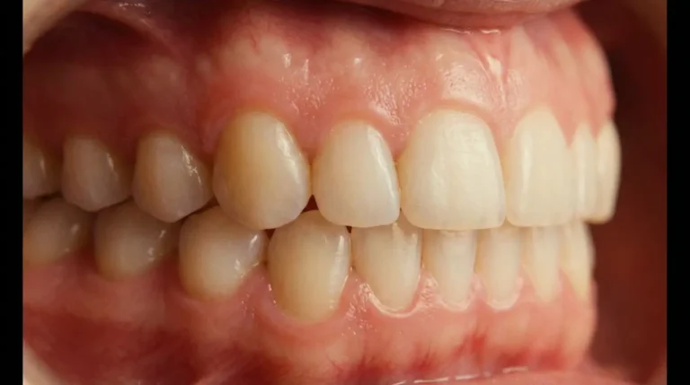 Nahaufnahme eines gesunden Gebisses mit Zähnen und Zahnfleisch
