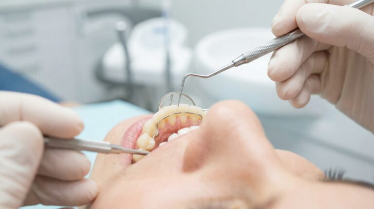 Zahnarzt führt Zahnuntersuchung beim Patienten durch