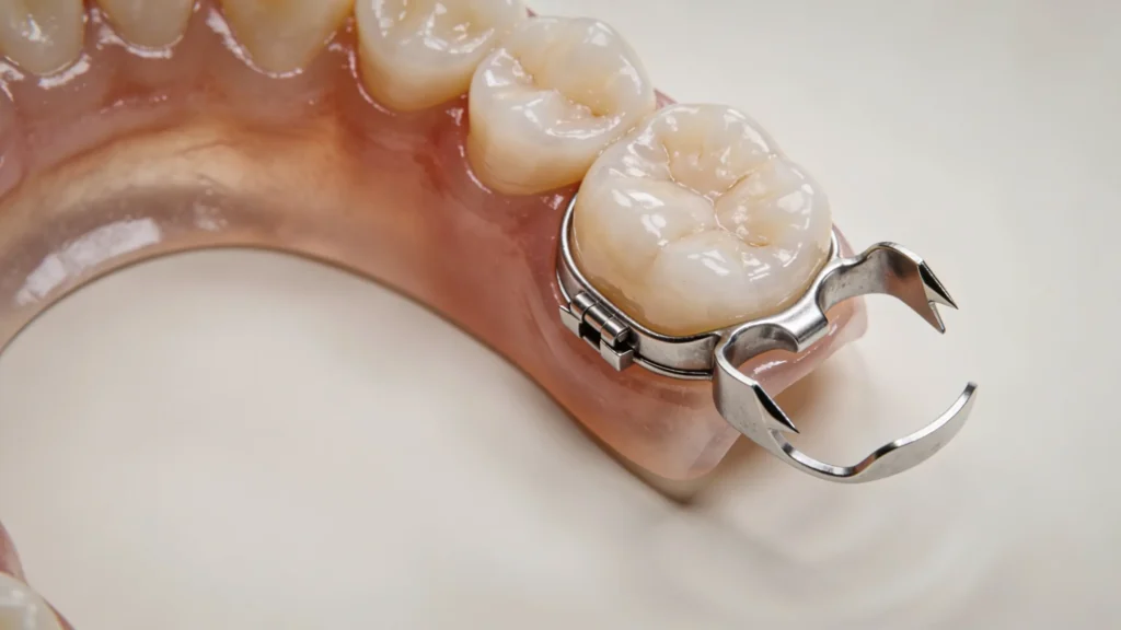 Zahnmodell mit Metallklammer für Zahnbehandlung
