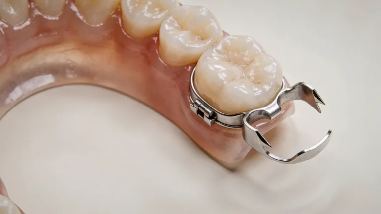 Zahnmodell mit Metallklammer für Zahnbehandlung