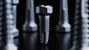 Metallschraube mit Gewinde auf schwarzem Hintergrund