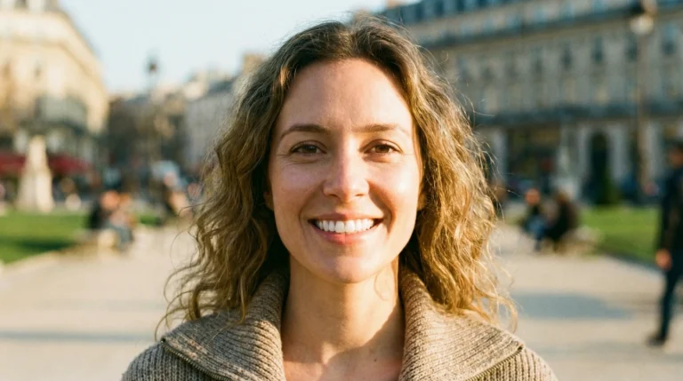 Lächelnde Frau im Freien bei Sonnenlicht