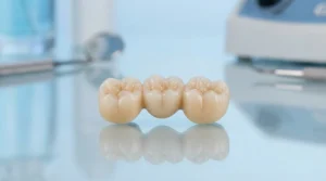 Zahnbrücke aus Keramik auf Glastisch