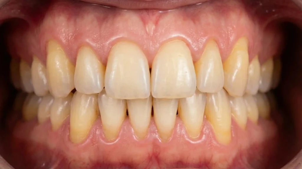 Nahaufnahme menschlicher Zähne und Zahnfleisch