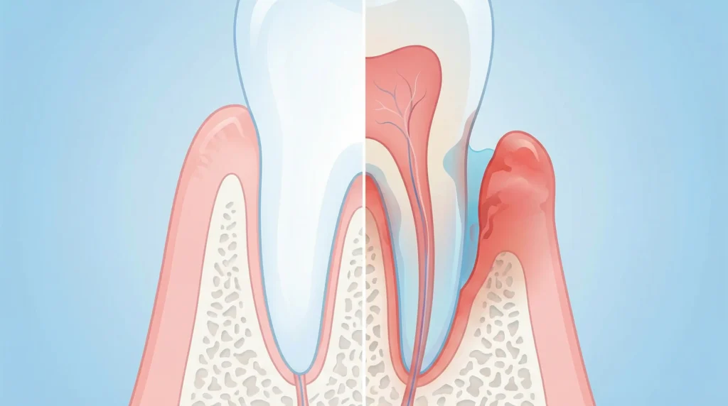 Gesundes und entzündetes Zahnfleisch im Vergleich
