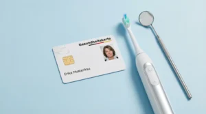 Gesundheitskarte mit Zahnbürste und Dentalspiegel
