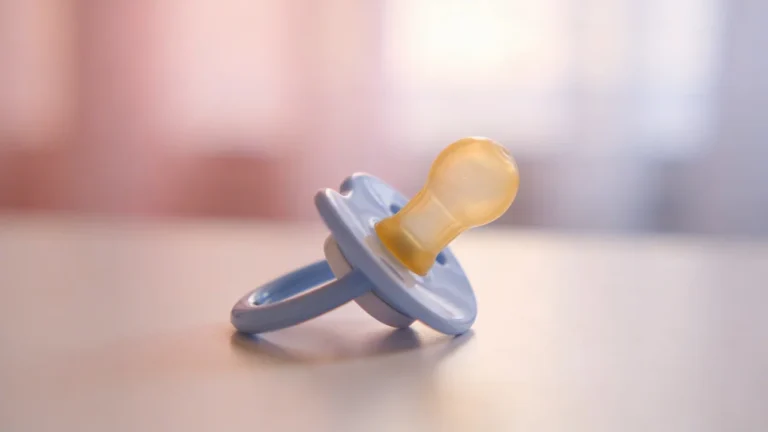 Blauer Babyschnuller auf heller Oberfläche