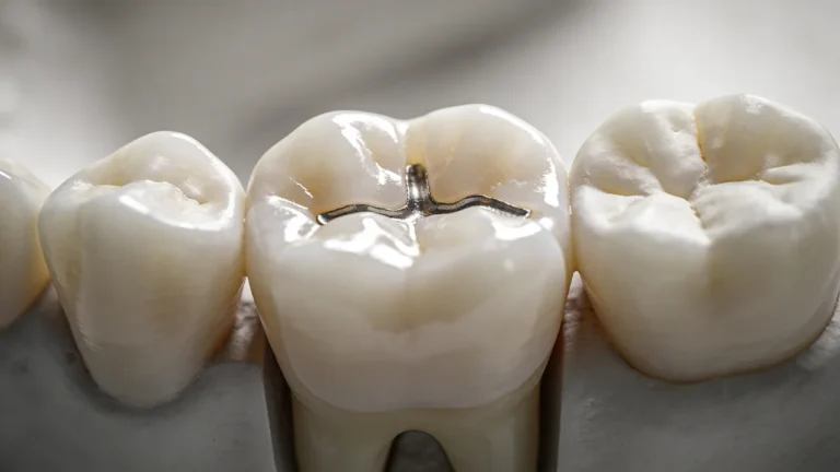 Backenzähne mit Amalgamfüllung in Nahaufnahme