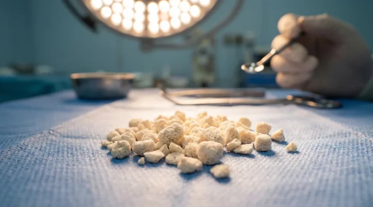 Nierensteine auf OP-Tuch im Operationssaal