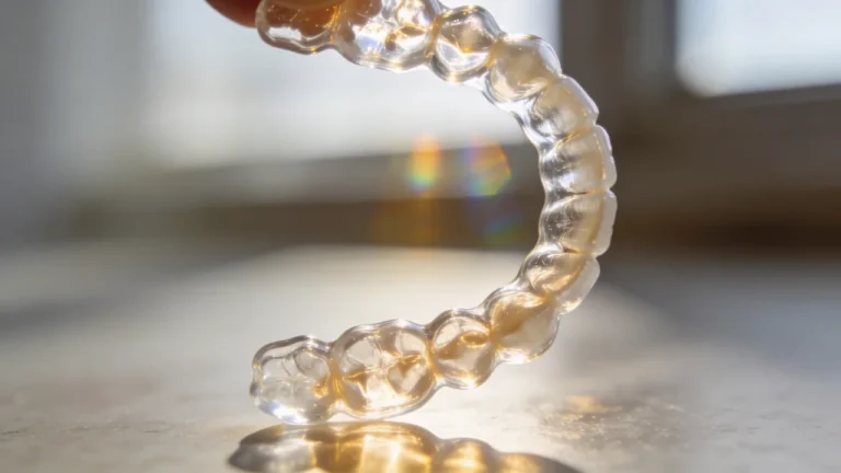 Transparente Zahnschiene im Sonnenlicht