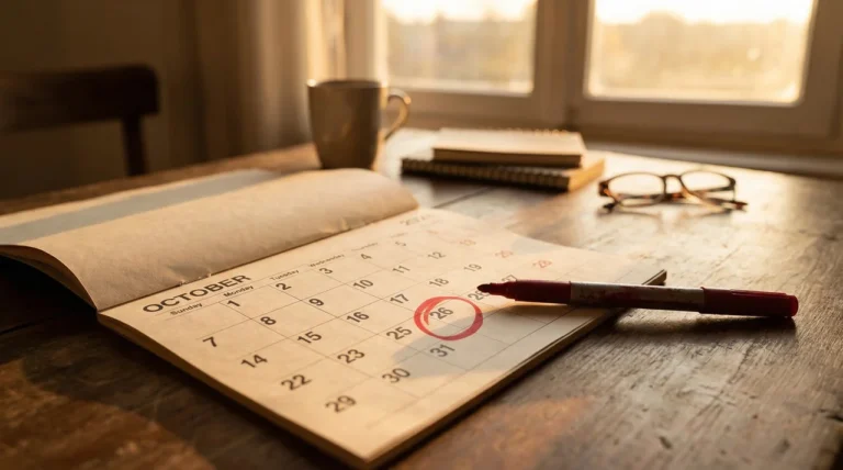 Kalender mit markiertem 26. Oktober auf Tisch