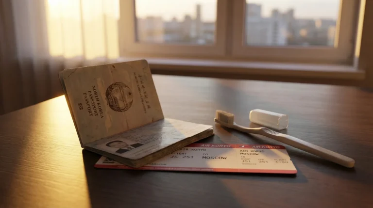 Nordkoreanischer Reisepass und Flugticket nach Moskau