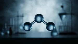 Molekülmodell mit drei verbundenen Kugeln im Labor